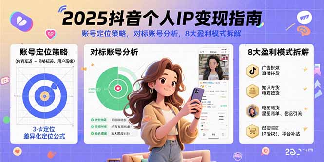 2025抖音个人IP变现指南，账号定位策略，对标账号分析，8大盈利模式拆解-离锋创库