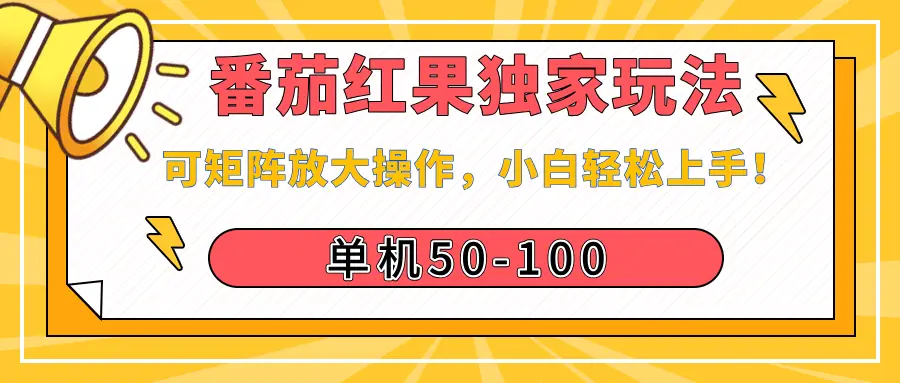 番茄红果独家玩法，单机50-100，可矩阵放大操作，小白轻松上手！-离锋创库