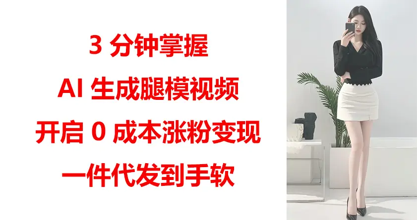 3分钟掌握AI生成腿模视频，开启0成本涨粉变现，一件代发到手软-离锋创库