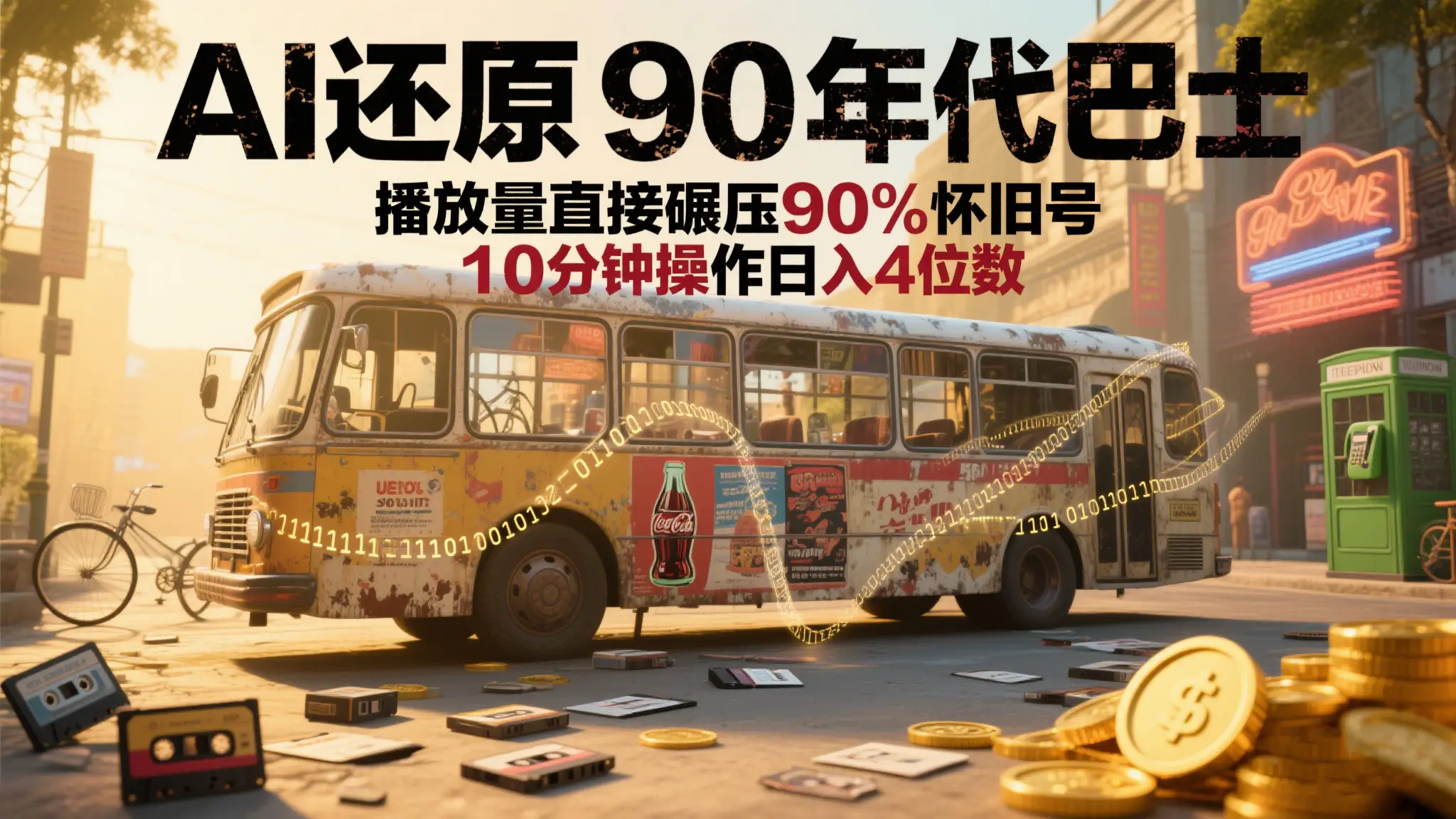 AI还原90年代巴士，一帧让70后泪崩！播放量碾压 90%怀旧号，10分钟操作日入4位数-离锋创库