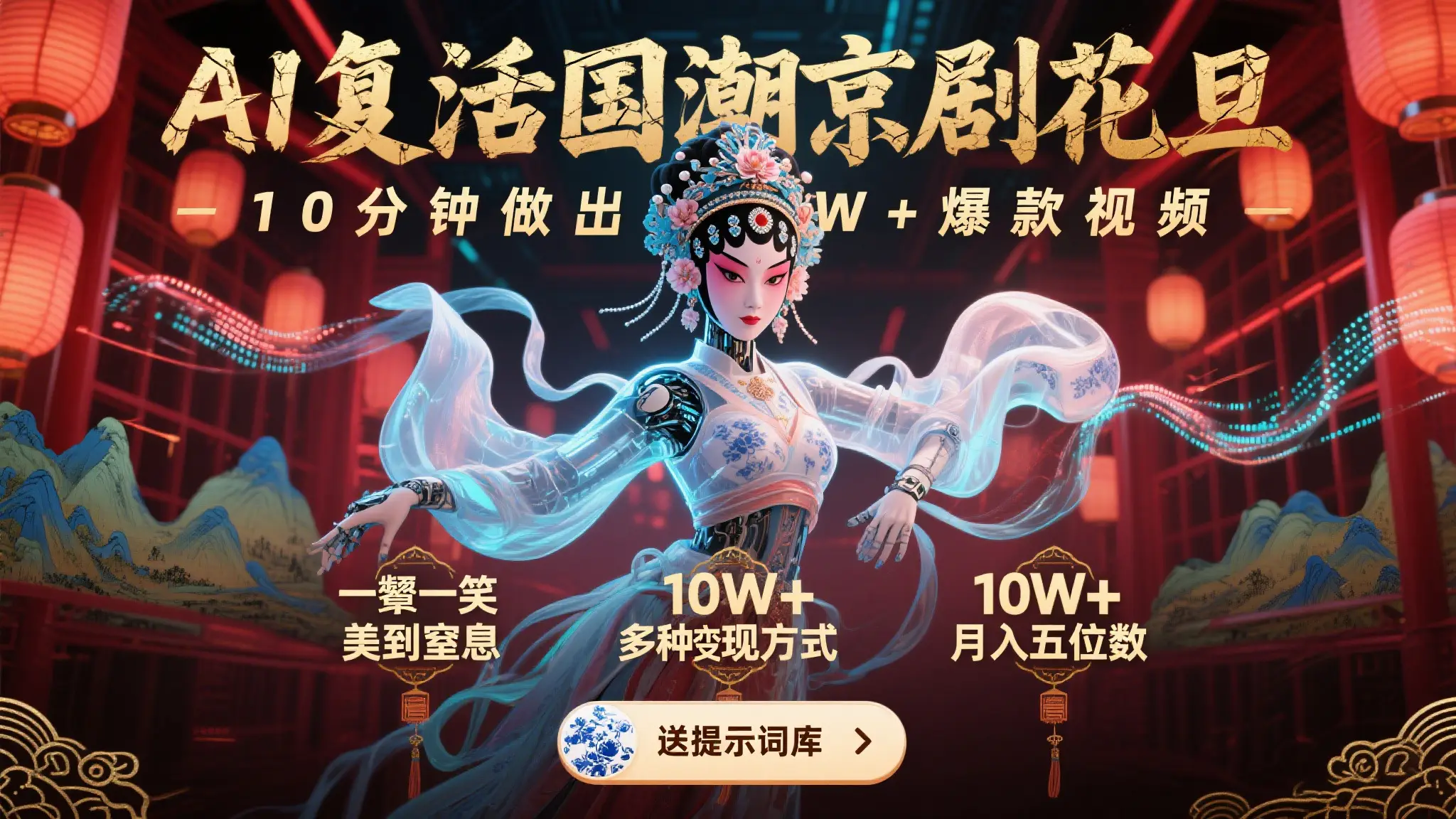 AI复活国潮京剧花旦，10分钟做出10W+爆款视频，多种变现方式，月入五位数-离锋创库