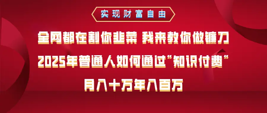 全网都在割你韭菜 我来教你做镰刀，2025年普通人如何通过知识付费，月入十万年入百万–实现财富自由-离锋创库