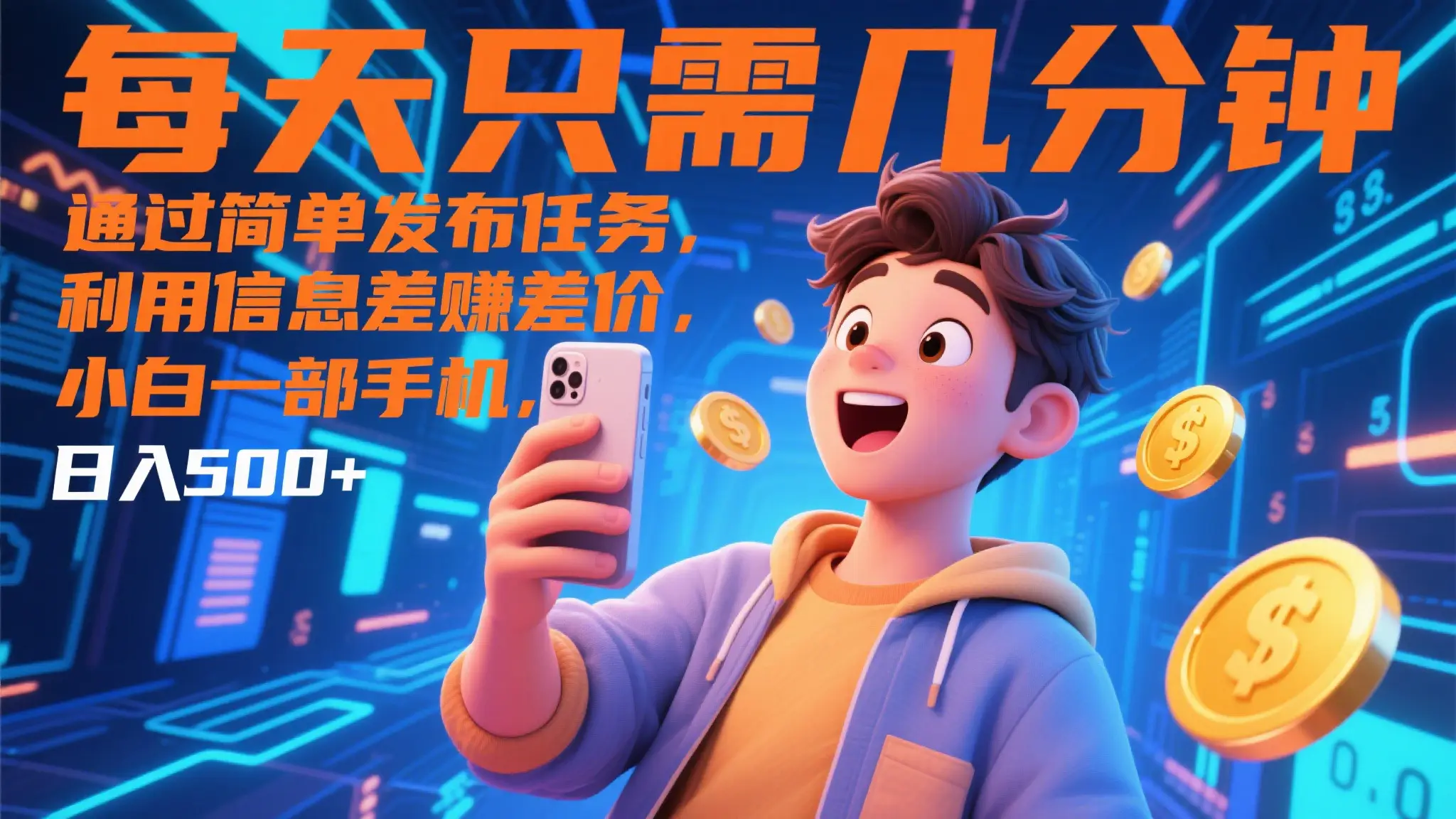 每天只需几分钟，通过简单发布任务，利用信息差赚差价，小白一部手机，日入500+-离锋创库