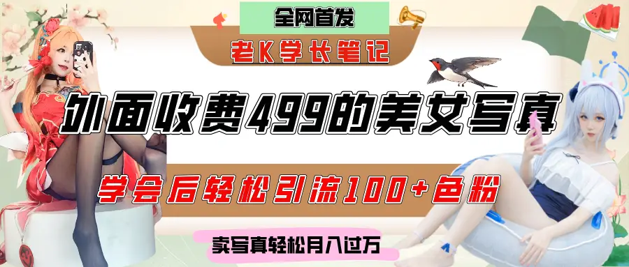 外面收费499的美女写真制作技术，学会后轻松引流色粉变现，日引100+色粉，轻松月入过万-离锋创库