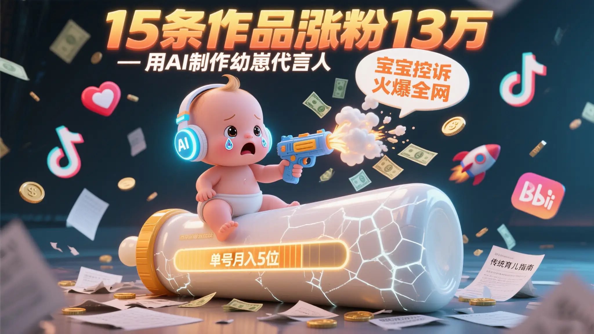 用AI制作幼崽代言人，宝宝的控诉火爆全网，15条作品涨粉13万，单号月入5位数实操教程-离锋创库