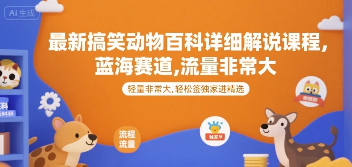 【精】最新搞笑动物百科详细解说课程，蓝海赛道，流量非常大，轻松签独家进精选-离锋创库