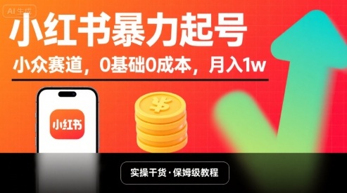 小红书暴力起号，小众赛道，0基础0成本，月入1w-离锋创库