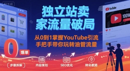 【精】独立站卖家流量破局：从0到1掌握YouTube引流，手把手带你玩转油管流量-离锋创库
