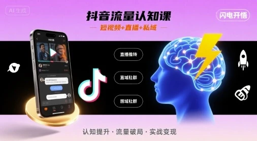 【精】抖音流量认知课，短视频+直播+私域，认知提升，闪电开悟-离锋创库