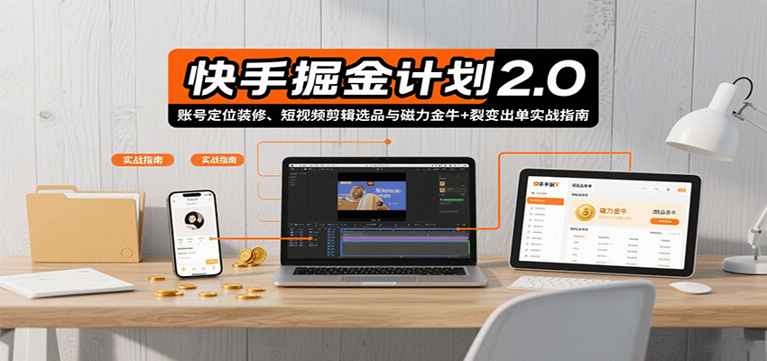 快手掘金计划2.0,账号定位装修、短视频剪辑选品与磁力金牛+裂变出单实战指南-离锋创库