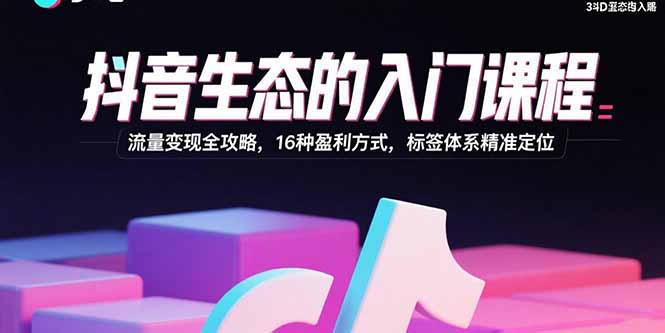抖音生态的入门课程：流量变现全攻略，16种盈利方式，标签体系精准定位-离锋创库
