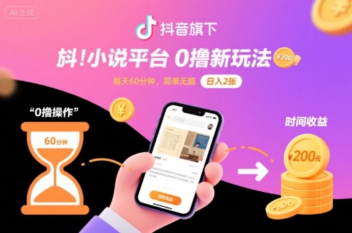 抖音旗下小说平台0撸新玩法，每天挂G60分钟，简单无脑，日入2张【揭秘】-离锋创库
