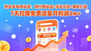 拼多多电商运营:微付费起店+活动引流+爆款打造 7天拉爆免费流量月利润2w+-离锋创库