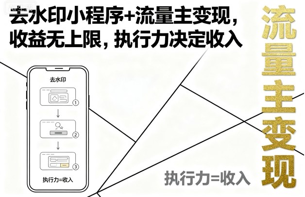 去水印小程序+流量主变现，收益无上限，执行力决定收入-离锋创库