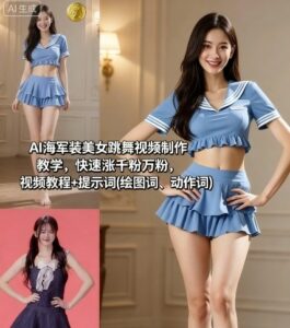 AI海军装美女跳舞视频制作教学，快速涨千粉万粉，视频教程+提示词(绘图词、动作词)-离锋创库