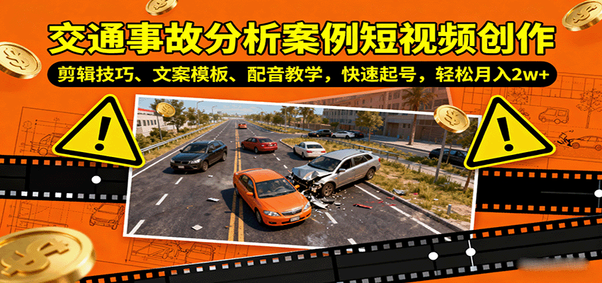 交通事故分析案例短视频创作,剪辑技巧、文案模板、配音教学,快速起号,轻松月入2w+-离锋创库