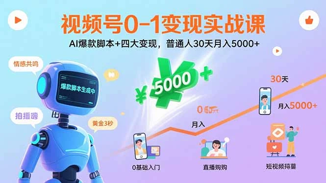 【精】视频号0-1变现实战课：AI爆款脚本+四大变现，普通人30天月入5000+-离锋创库