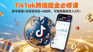 TikTo跨境掘金必修课，账号搭建+双变现项目+AI创作，可矩阵复制月入3万+-离锋创库