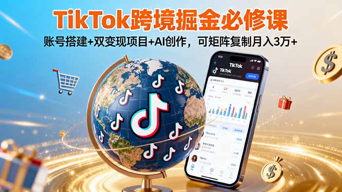 TikTo跨境掘金必修课，账号搭建+双变现项目+AI创作，可矩阵复制月入3万+-离锋创库