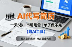 AI代写简历,一天5张,今年找工作难,市场刚需,单子做不完【附AI工具】-离锋创库