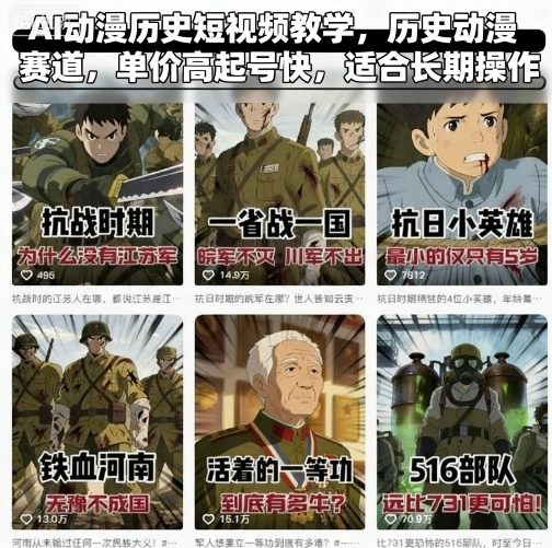 AI动漫历史短视频教学，历史动漫赛道，单价高起号快，适合长期操作-离锋创库