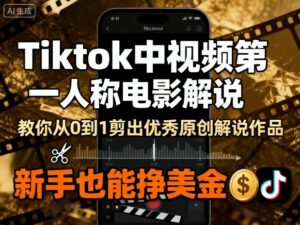 Tiktok中视频第一人称电影解说,教你从0到1剪出一个优秀的原创解说作品,新手也能挣美金-离锋创库