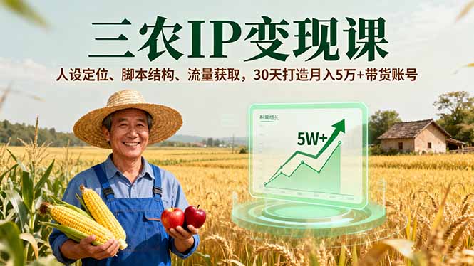 三农IP变现课，人设定位、脚本结构、流量获取，30天打造月入5万+带货账号-离锋创库