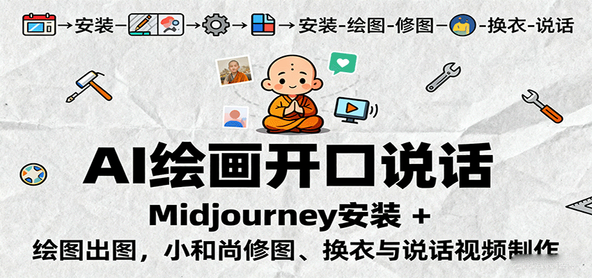 AI绘画开口说话，Midjourney安装 + 绘图出图，小和尚修图、换衣与说话视频制作-离锋创库