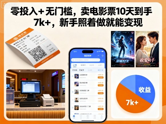 零投入+无门槛，卖电影票10天到手7k+，新手照着做就能变现【揭秘】-离锋创库