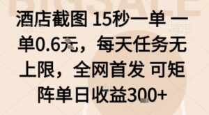 酒店截图15秒一单,一单0.6米,每天任务无上限,全网首发可矩阵单日收益3张【揭秘】-离锋创库