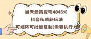 当天最高变现1k+，抖音私域新玩法，可矩阵可批量复制-离锋创库