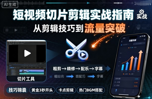 短视频切片剪辑实战指南，从剪辑技巧到流量突破-离锋创库