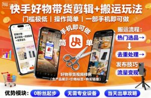 快手好物带货剪辑+搬运玩法,门槛极低,操作简单,一部手机即可玩做-离锋创库