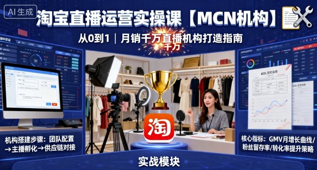 淘宝直播运营实操课【MCN机构】，从0到1做一家月销千W的直播机构-离锋创库