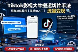 Tiktok影视大牛搬运切片手法，详细玩法教程-离锋创库