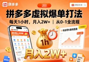 拼多多虚拟爆单打法，每天1小时，月入2W+，从0-1全流程-离锋创库
