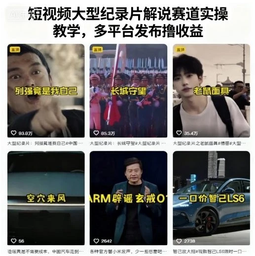 【精】短视频大型纪录片解说赛道实操教学，多平台发布撸收益-离锋创库