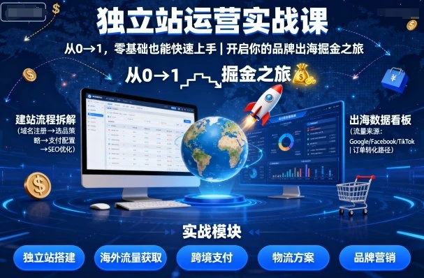 【精】独立站运营实战课，​从0到1，零基础也能快速上手，开启你的品牌出海掘金之旅-离锋创库