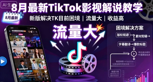 【精】8月最新TikTok影视解说教学，新版解决TK目前困境，流量大，收益高-离锋创库