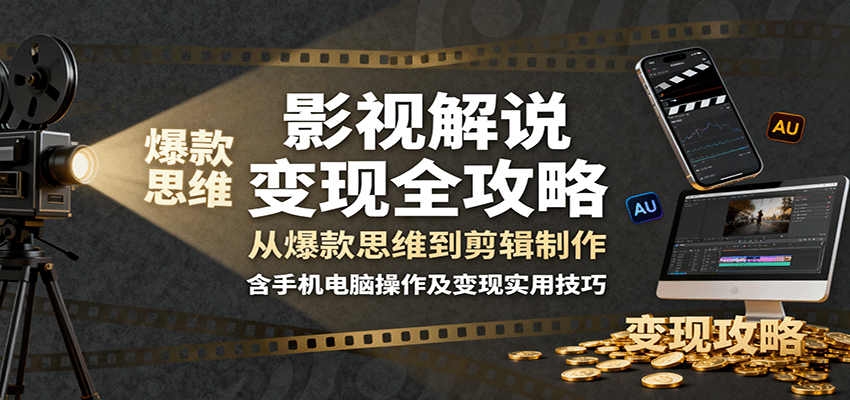 影视解说变现全攻略：从爆款思维到剪辑制作，含手机电脑操作及变现实用技巧-离锋创库