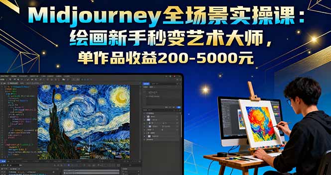 Midjourney全场景实操课：绘画新手秒变艺术大师，单作品收益200-5000元-离锋创库