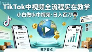 TikTok中视频全流程实操教学，小白做tk中视频，日入百刀-离锋创库