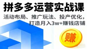拼多多运营实战课,活动布局、推广玩法、投产优化,打造月入3w+赚钱店铺-离锋创库