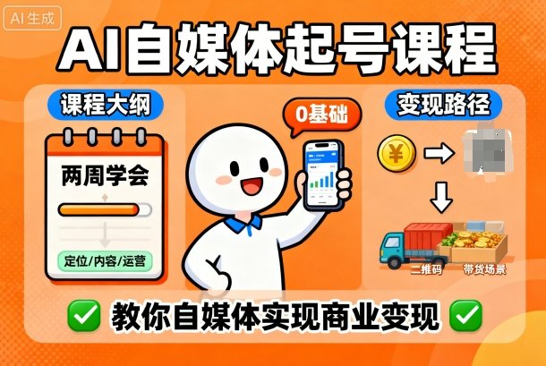 AI自媒体起号课程，0基础小白两周学会，教你自媒体实现商业变现-离锋创库