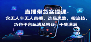 直播带货实操课:含无人半无人直播、选品思路,投流技巧,各平台玩法及答疑,干货满满-离锋创库