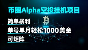 币圈alpha空投挂机项目 简单暴利 单号单月轻松1000+美金 可矩阵-离锋创库