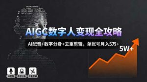 AIGC数字人变现全攻略,AI配音+数字分身+去重剪辑,单账号月入5万+-离锋创库
