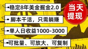 稳定8年美金掘金2.0脚本干活，只需躺赚。单人日收益1000-3000可批量、…-离锋创库
