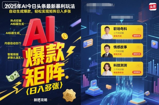 2025年AI今日头条最新暴利玩法,自动生成爆款,轻松实现矩阵日入多张-离锋创库