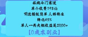 私域冷门赛道:单个收费198米引流模板简单人群精准转化45%单人一天大概收益是1k+-离锋创库